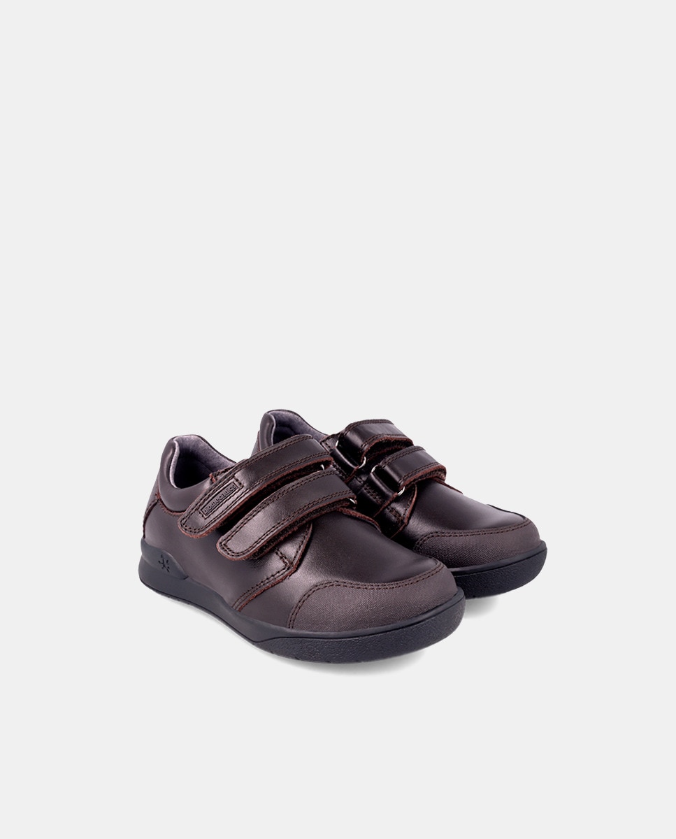 Sapatos com Fecho Aderente e em Pele - Castanho Castanho-claro-4
