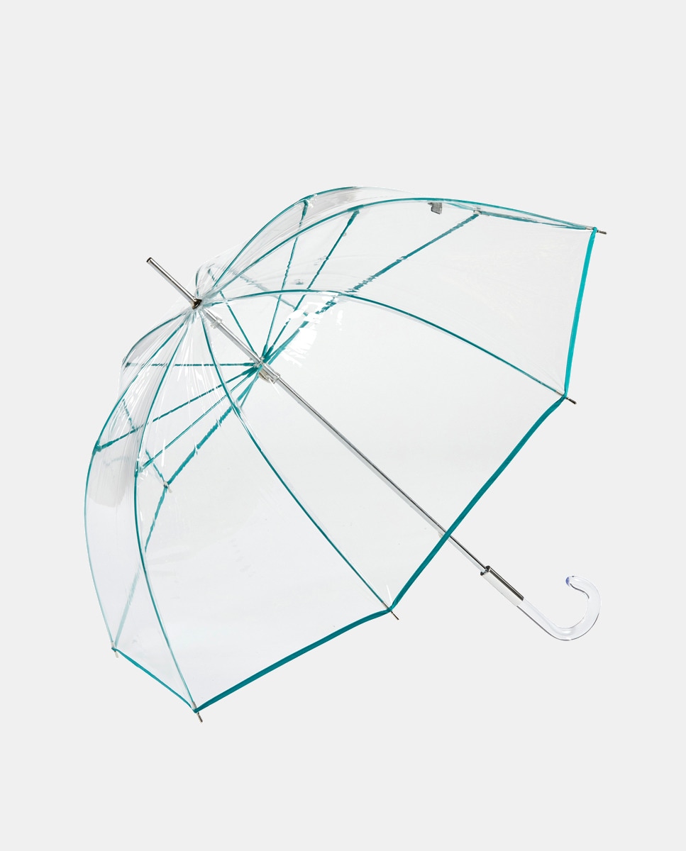 Guarda-Chuva Comprido Transparente com Vivos - Verde Água Verde Água-1