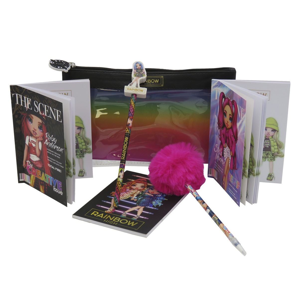 Imagen 0 de Set portatoto jumbo con accesorios de pepeleria Rainbow High CyP Brands rosa multicolor