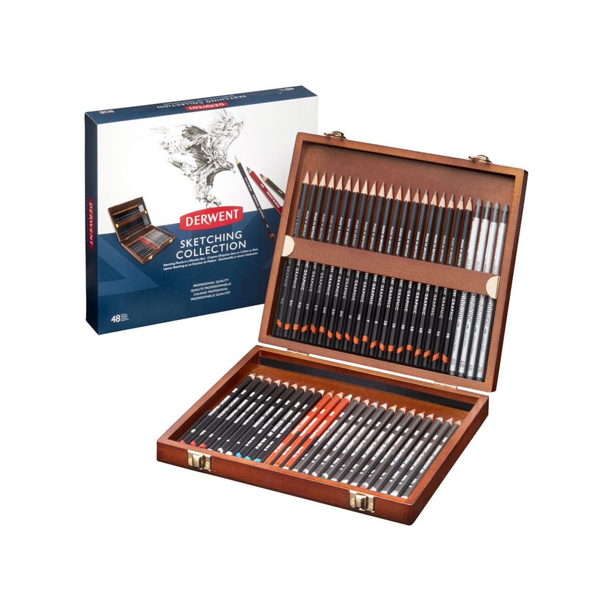 Caja de madera de 48 lápices para sketching Derwent 1