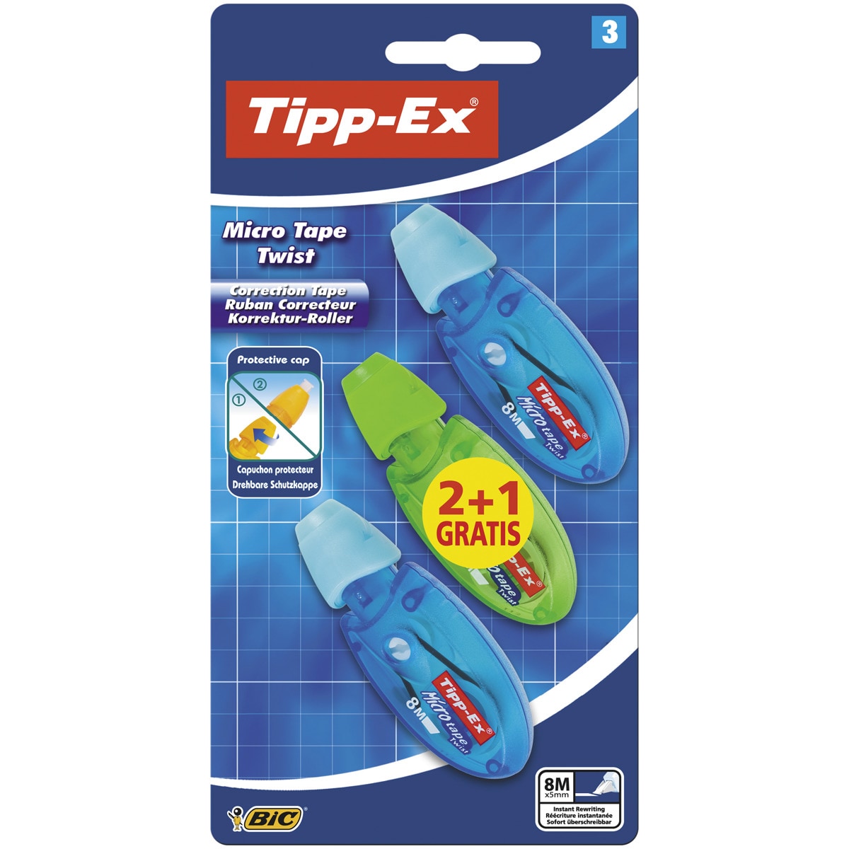 Pack de 2+1 cintas correctoras Tipp-Ex micro tape twist BIC 4