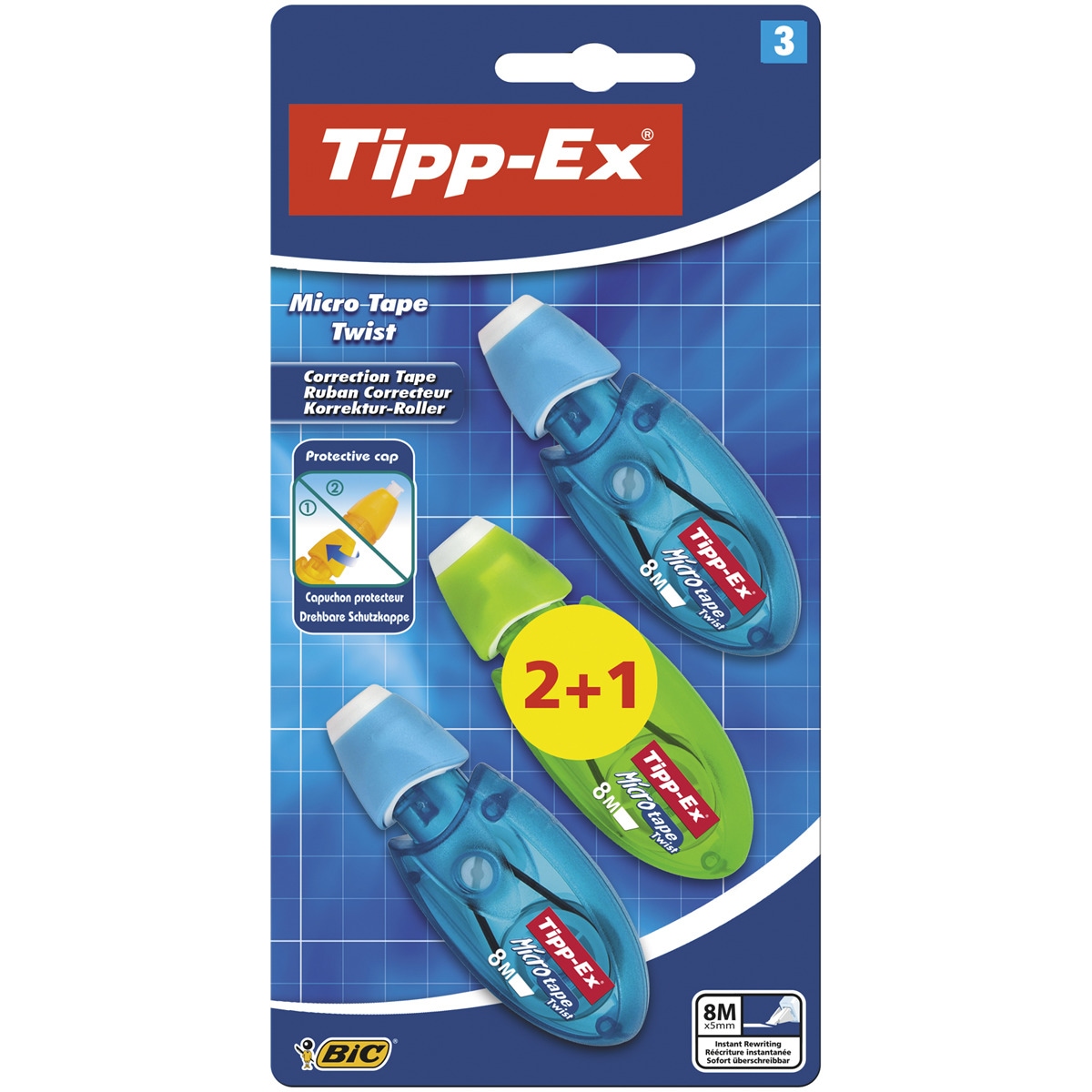 Pack de 2+1 cintas correctoras Tipp-Ex micro tape twist BIC 6