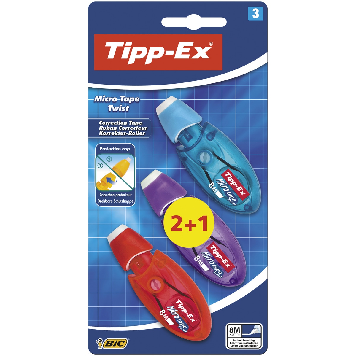 Pack de 2+1 cintas correctoras Tipp-Ex micro tape twist BIC 5