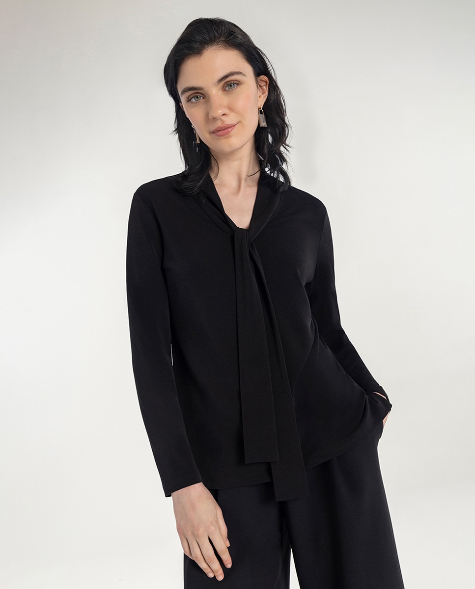 Tunique unie avec n?ud à l'encolure