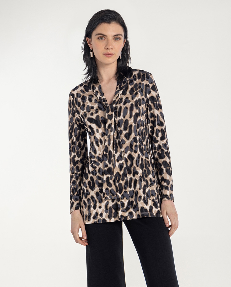 Tunique à imprimé animal print et n?ud à l'encolure