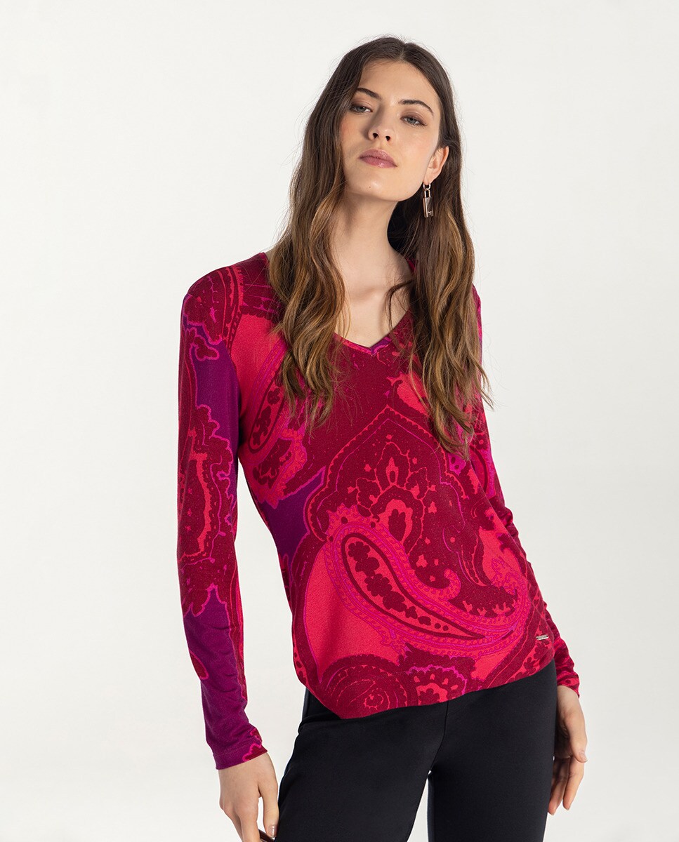 Tshirt imprimé cachemire et manches longues