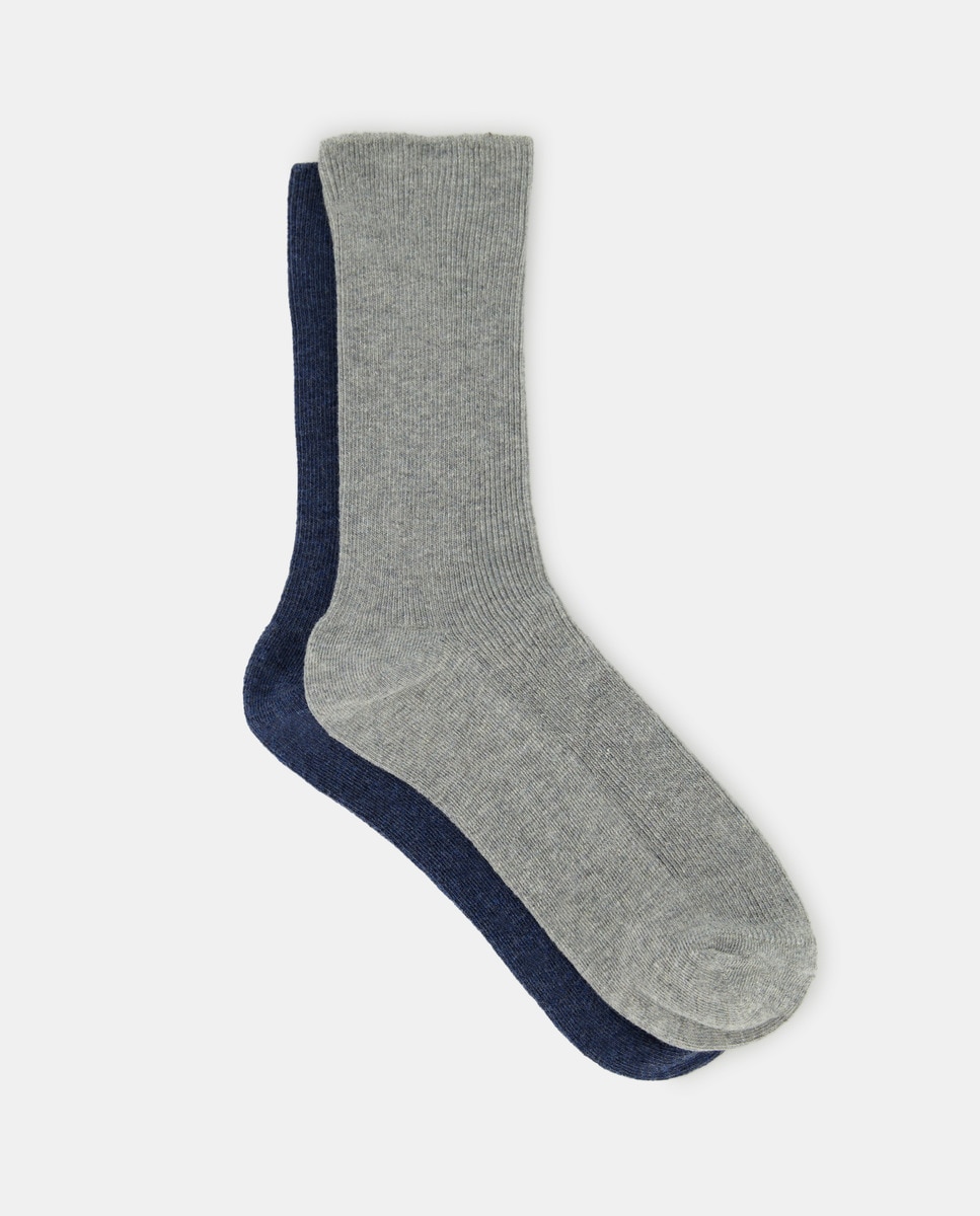 Pack 2 calcetines de mujer canalé Azul marino-1
