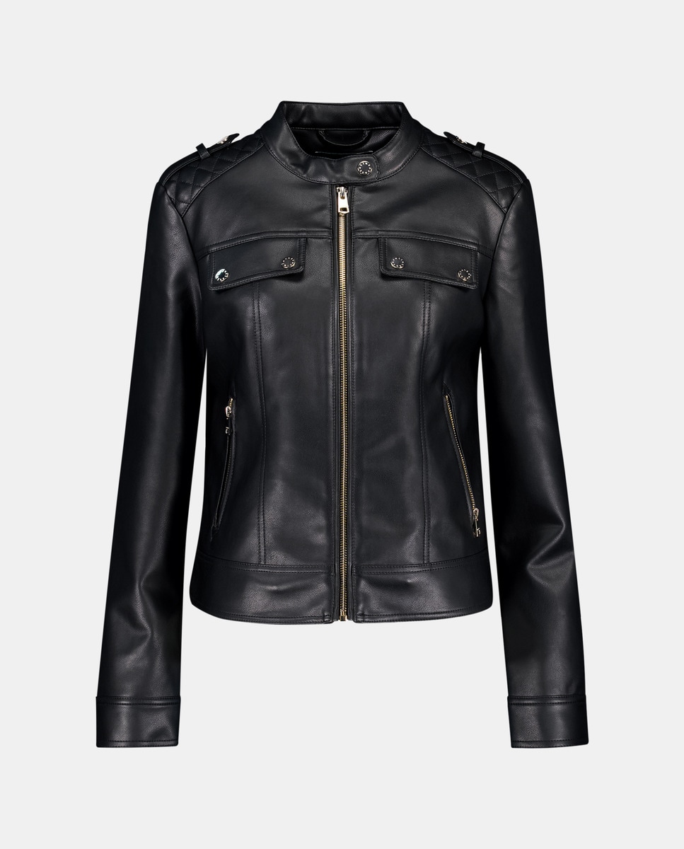 Blusão Biker com Fecho de Correr Preto-4