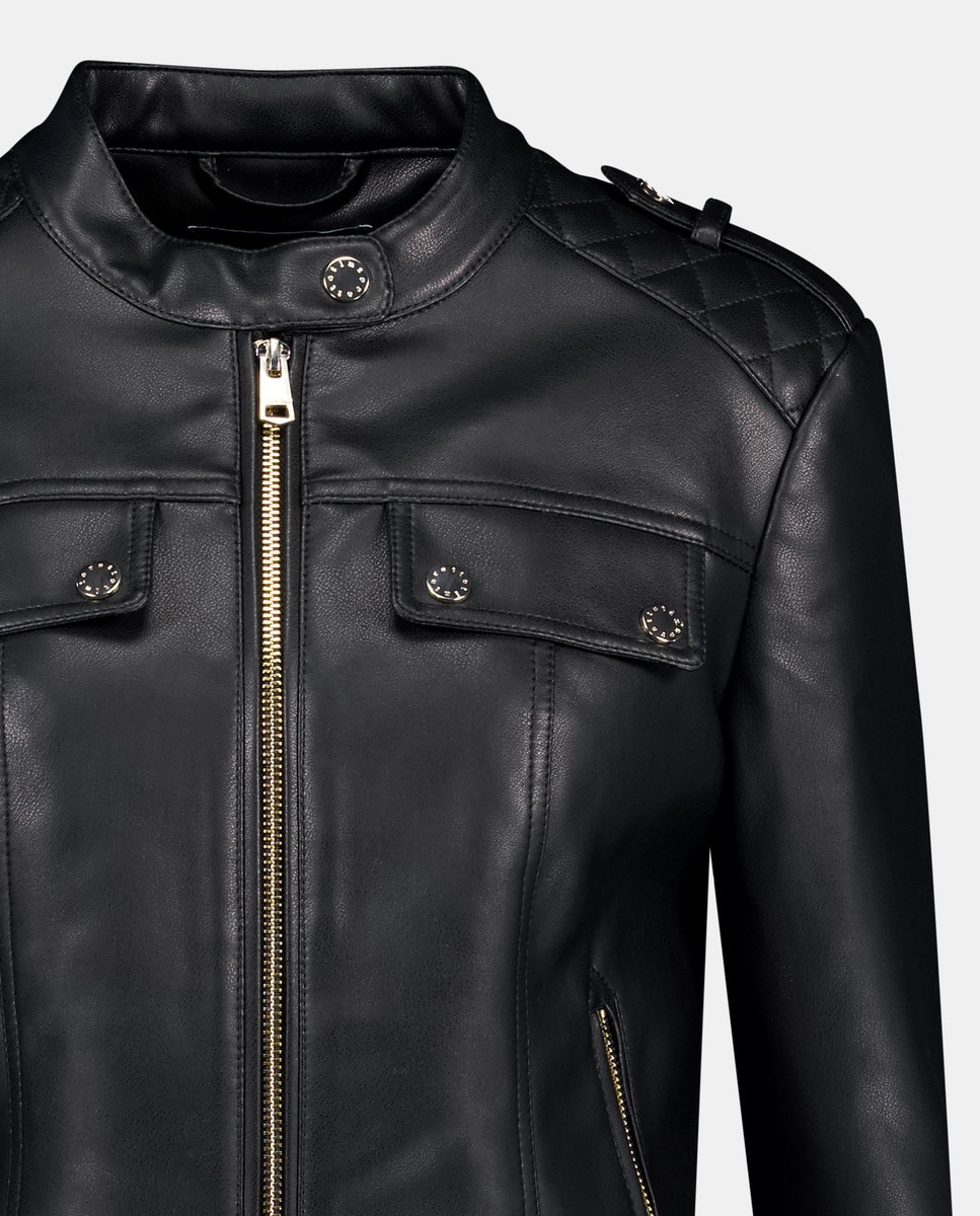 Blusão Biker com Fecho de Correr Preto-5
