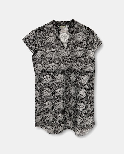 Imagen 0 de Caftán corto de algodón con estampado tropical blanco y negro
