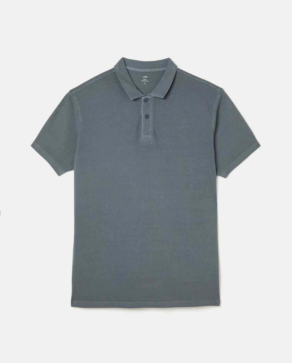 Polo piqué manga corta de hombre. Azul-3
