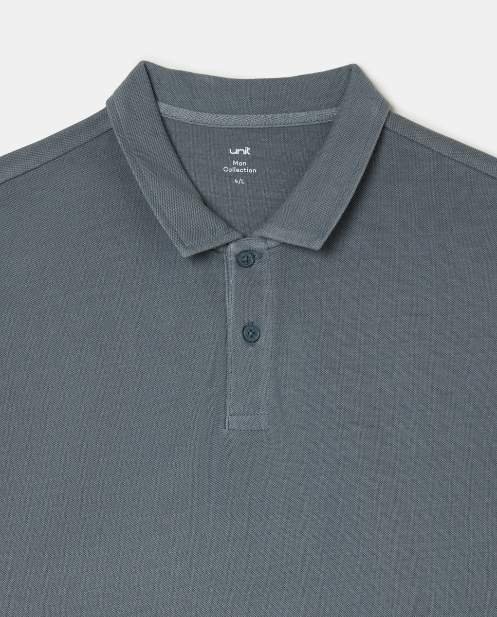 Polo piqué manga corta de hombre. Azul-4