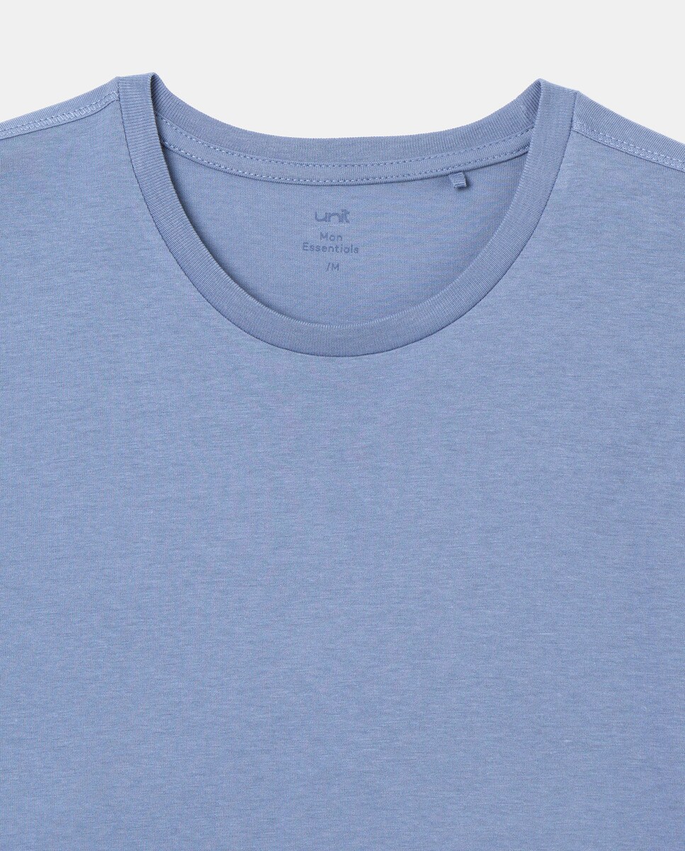 Camiseta manga corta lisa de hombre Azul-4