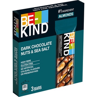 barrita de frutos secos con chocolate negro y sal marina sin gluten estuche 90 g - Be-kind