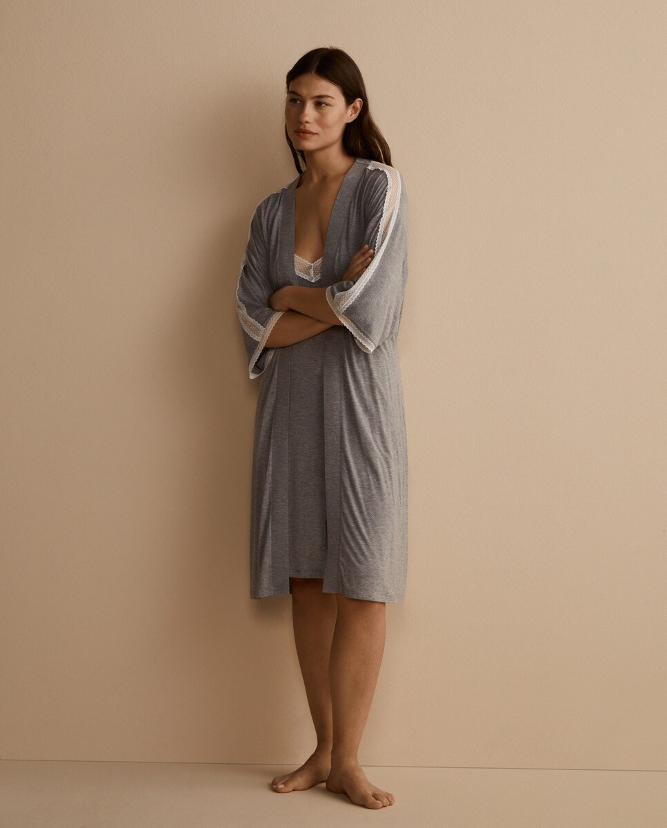 Robe de chambre kimono détails en dentelle