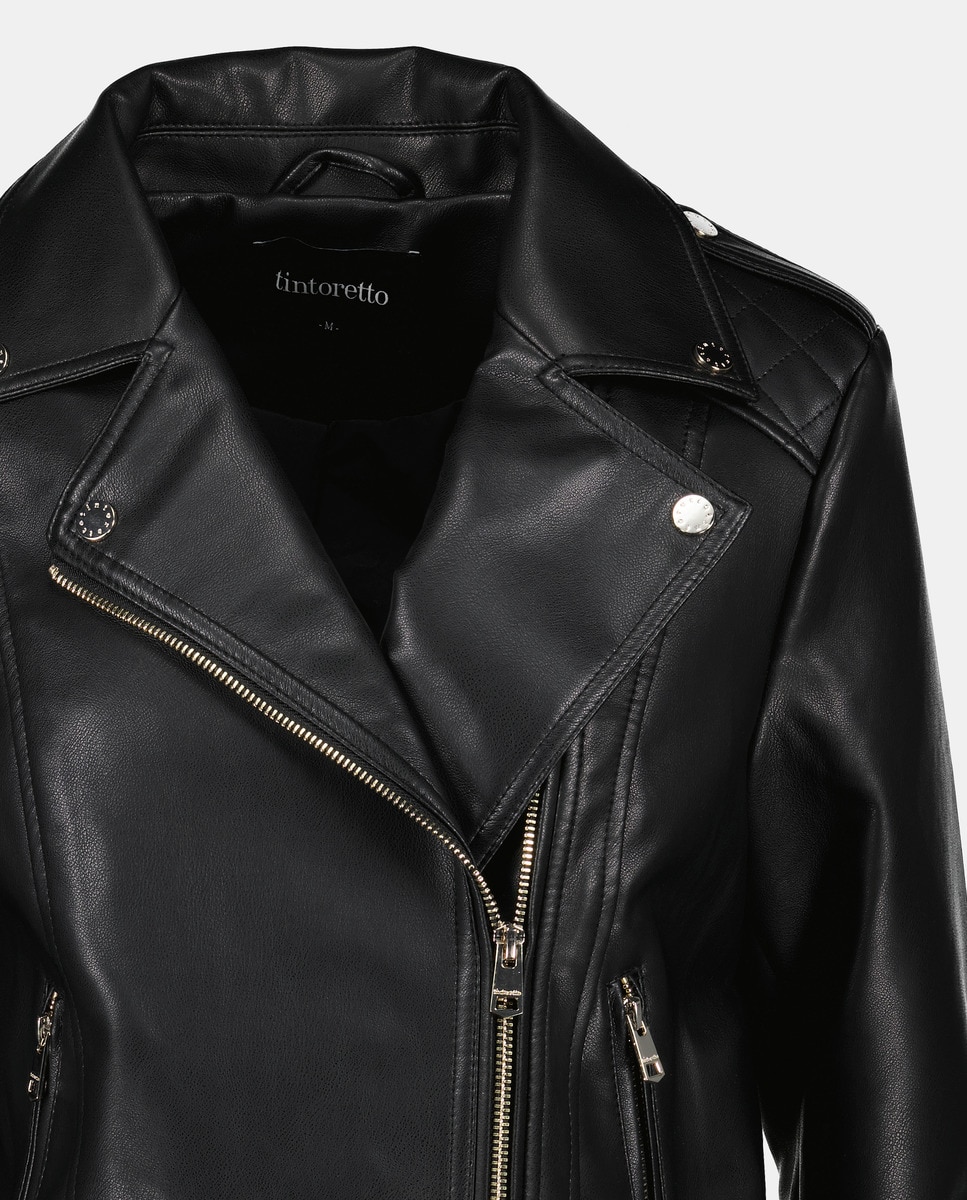 Blusão Biker com Fecho de Correr Preto-5