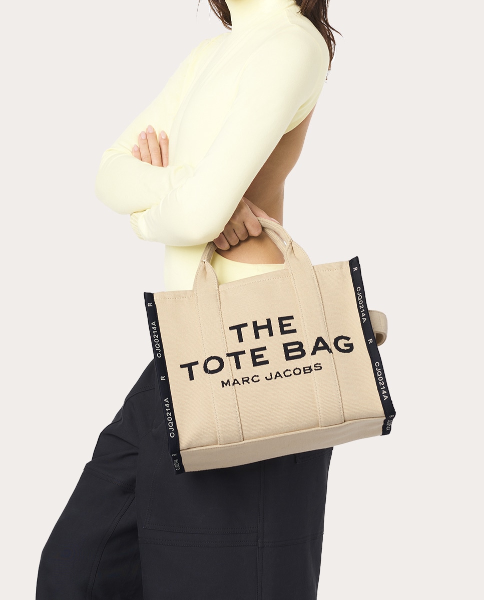 Mala Shopper Jacquard Tipo Tote Small em Tecido Bege-7