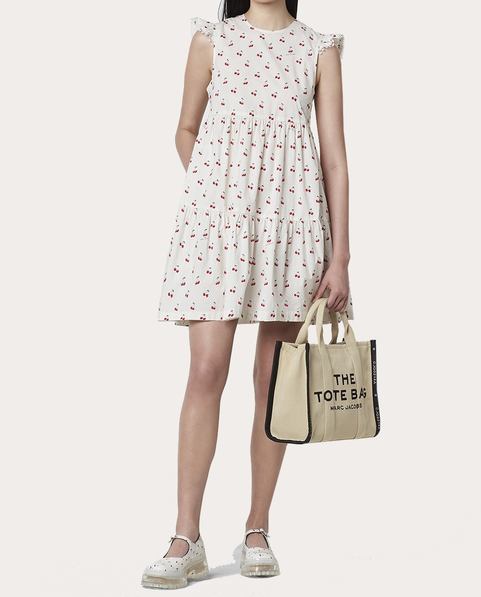 Mala Shopper Jacquard Tipo Tote Small em Tecido Bege-8