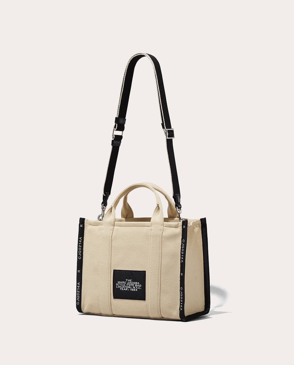 Mala Shopper Jacquard Tipo Tote Small em Tecido Bege-6