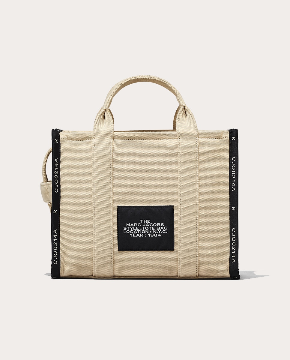 Mala Shopper Jacquard Tipo Tote Small em Tecido Bege-5
