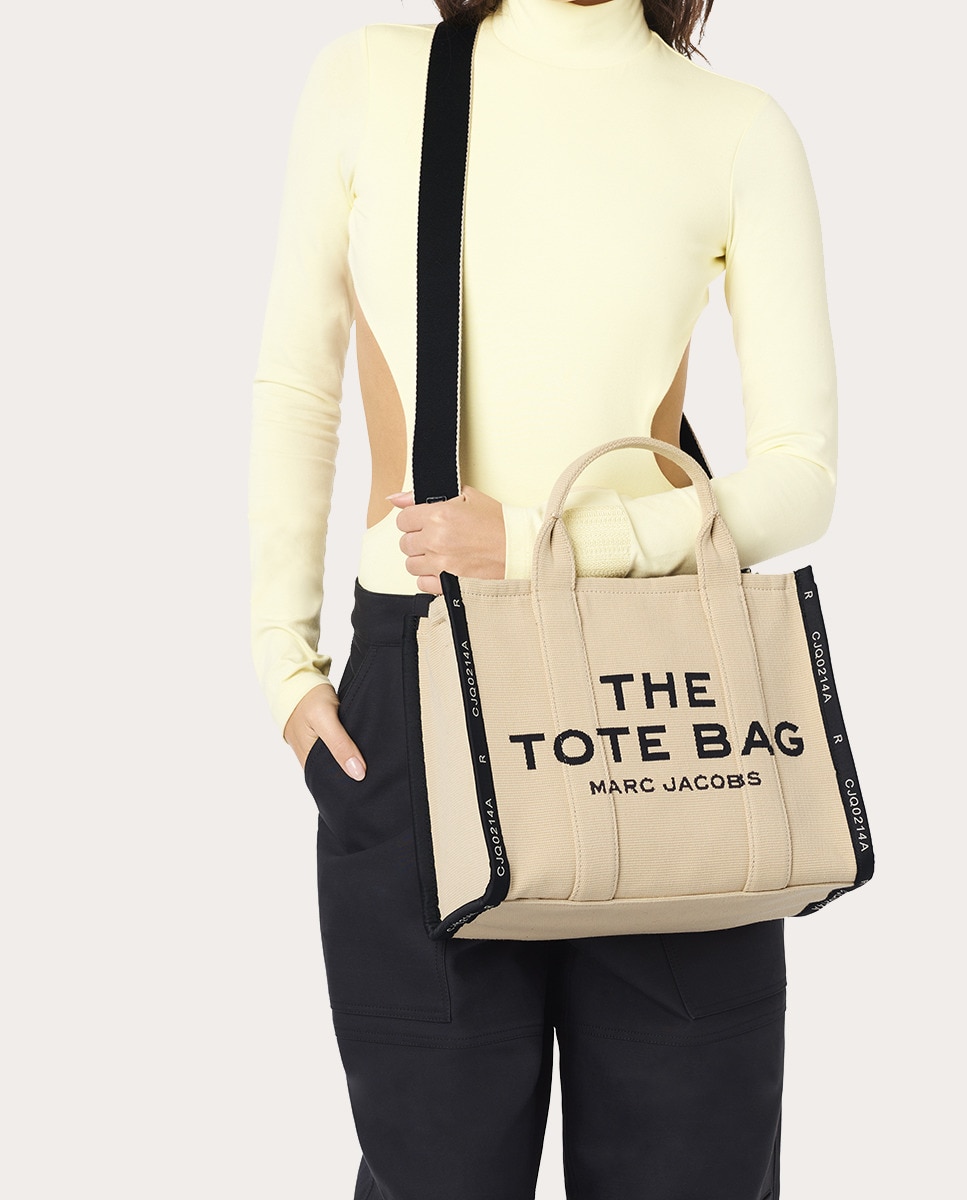 Mala Shopper Jacquard Tipo Tote Small em Tecido Bege-2