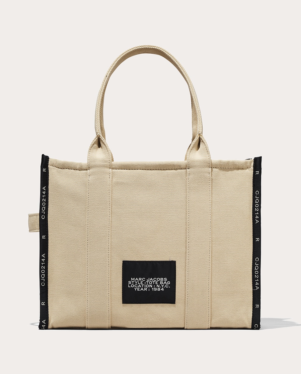 Mala Shopper Jacquard Tipo Tote Large em Tecido Bege-2