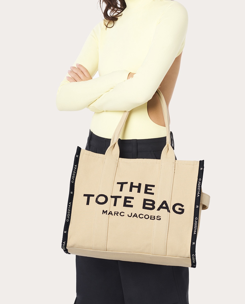 Mala Shopper Jacquard Tipo Tote Large em Tecido Bege-4