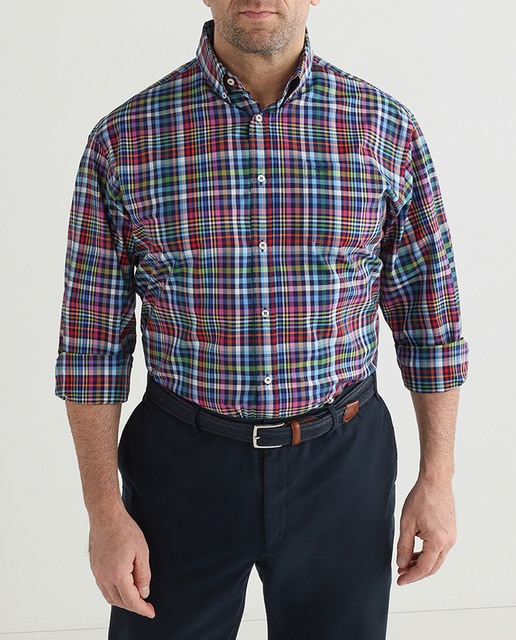 Imagen 0 de Camisa de popelín de hombre regular cuadros multicolor en fondo azul marino tallas grandes