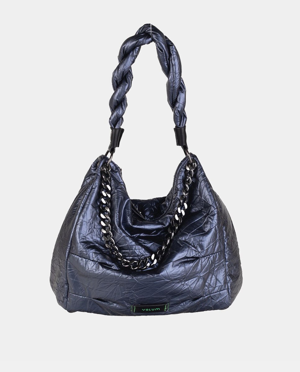 Grand sac hobo en nylon métallisé avec anses tressées matelassées