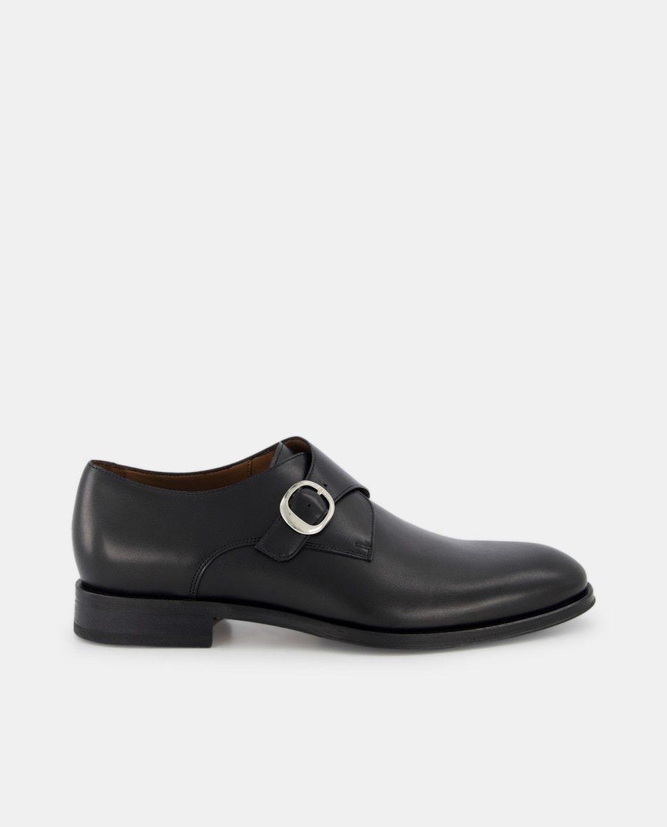 Bluchers com Fecho de Fivela e em Pele Preto-1