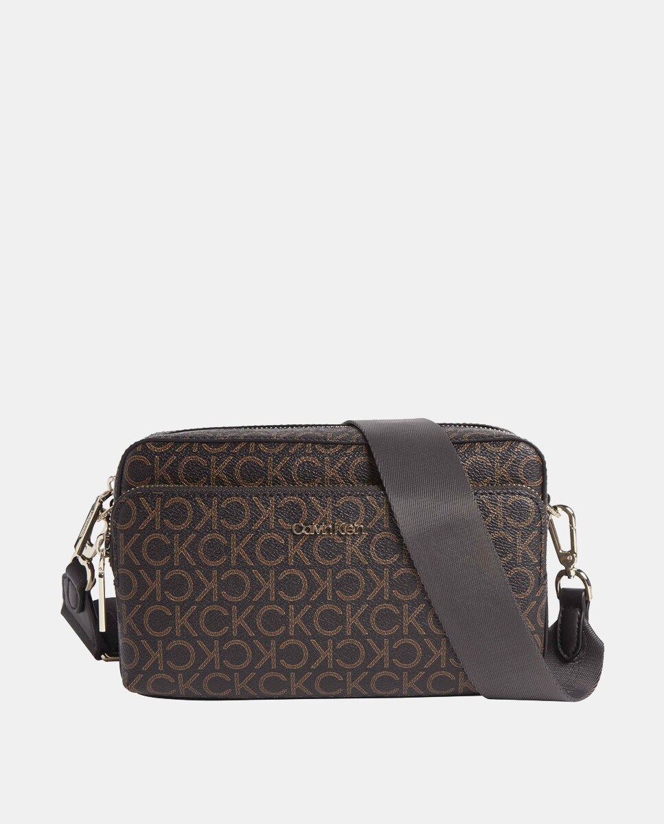 Petit sac à bandoulière foncé avec logos ton sur ton