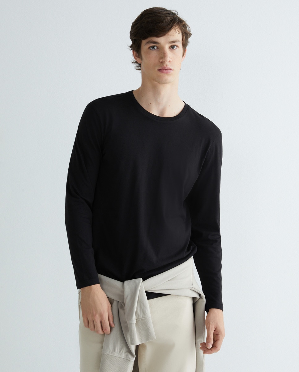 Camiseta de hombre manga larga básica Negro-1