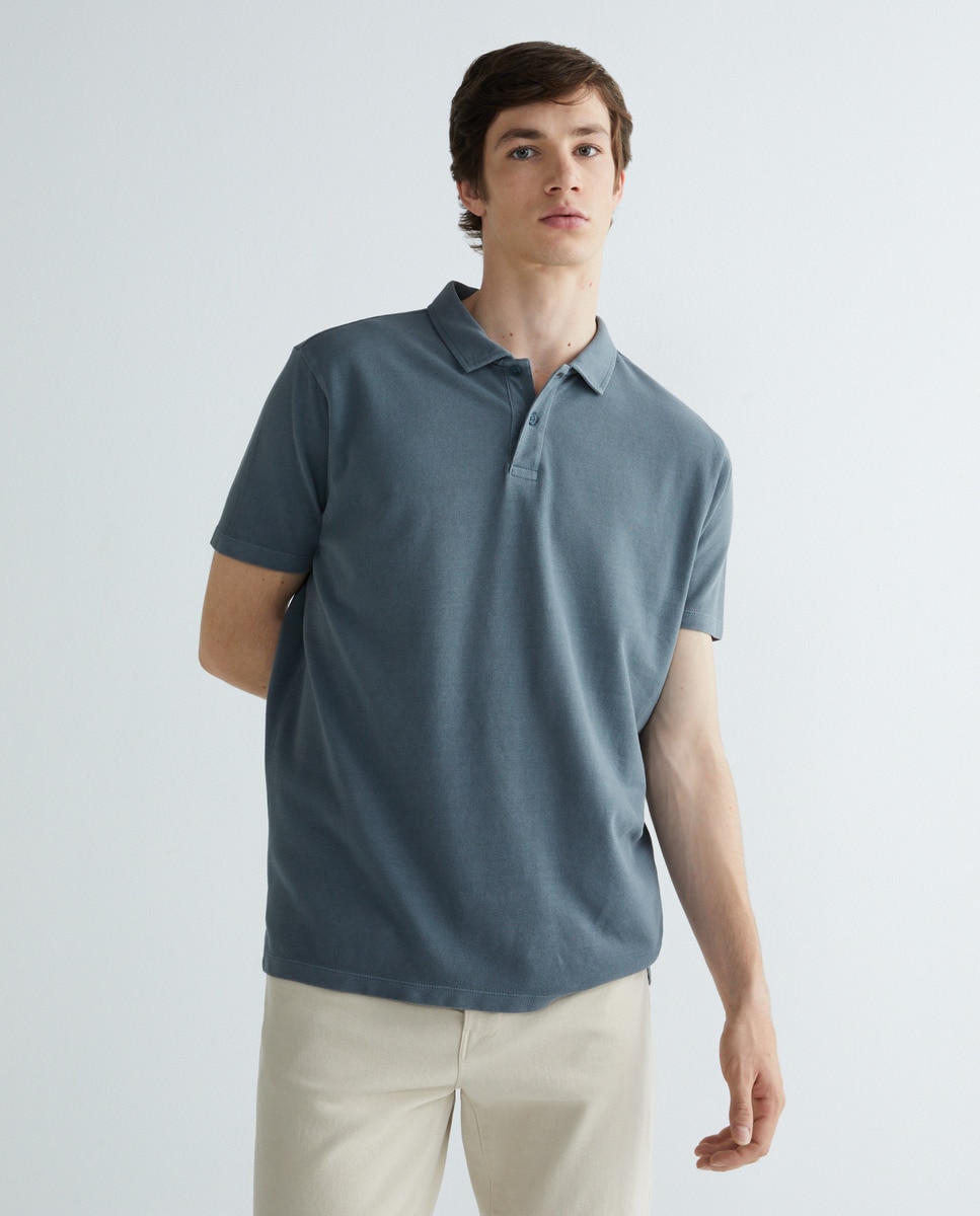 Polo piqué manga corta de hombre. Azul-1
