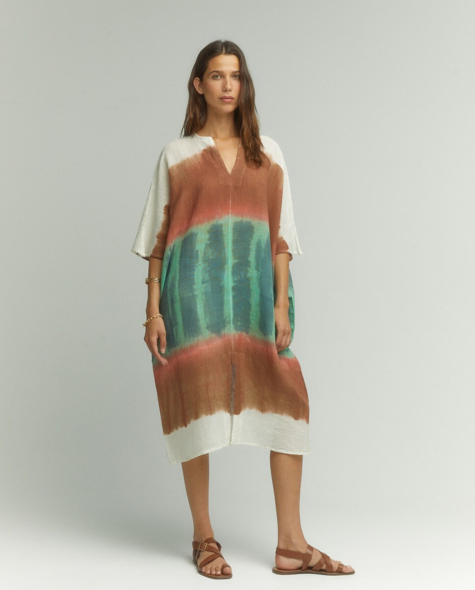 Caftan col rond décolleté en V