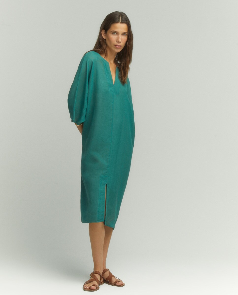 Caftan col rond décolleté en V