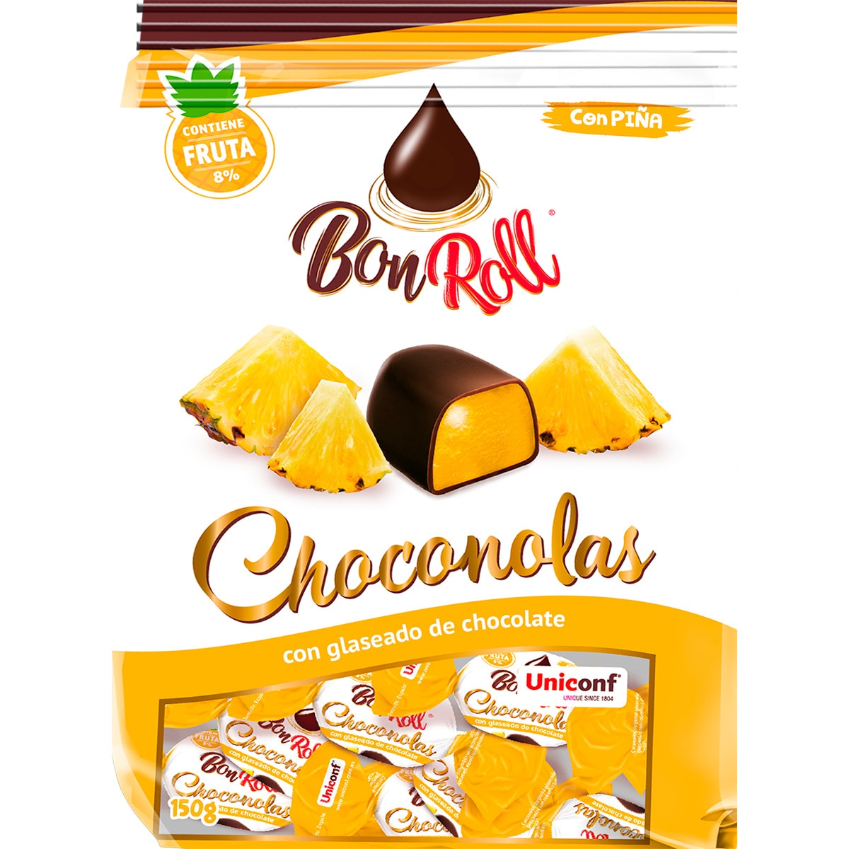 Guloseimas de Chocolate Preto e Ananás embalagem 150 g
