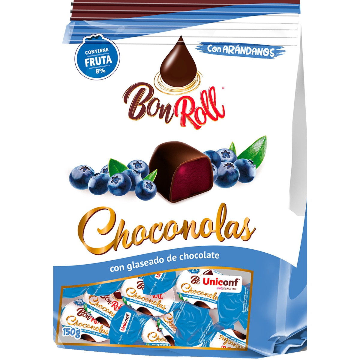 Guloseimas de Chocolate Preto e Mirtilo embalagem 150 g