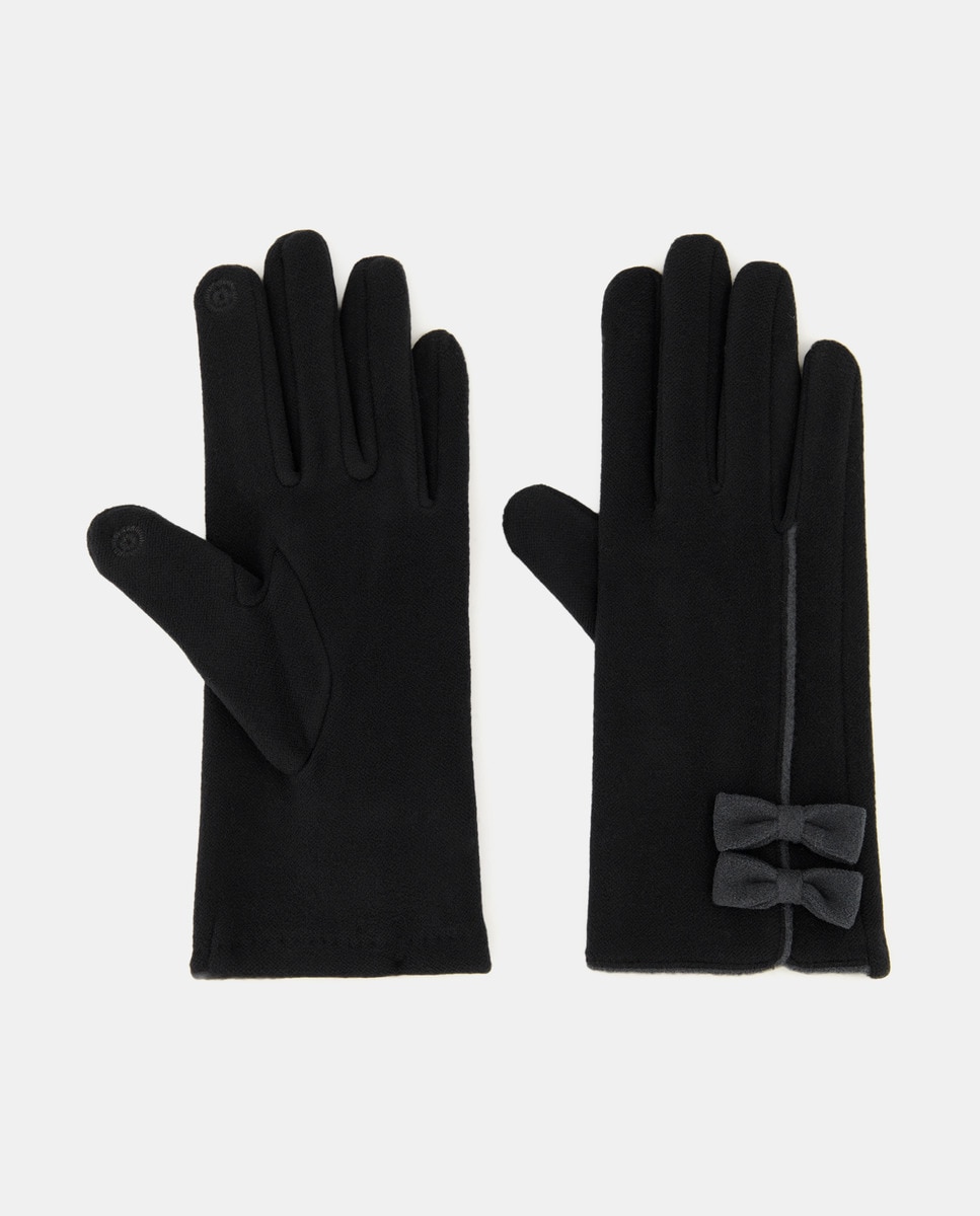 Luvas com Detalhes de Laço e em Tecido - Preto Preto-1
