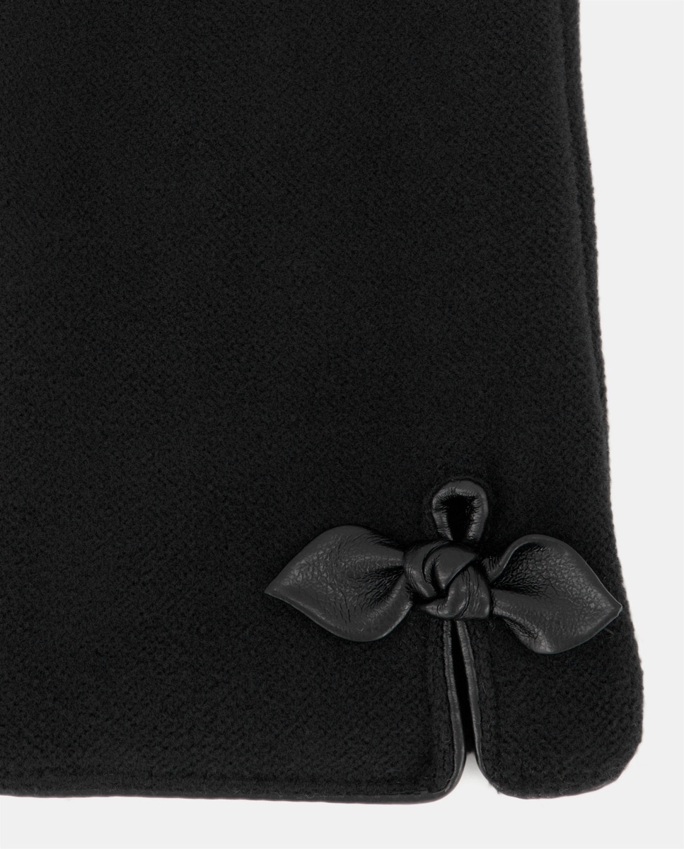 Luvas com Detalhe de Laço e em Tecido - Bege Preto-2