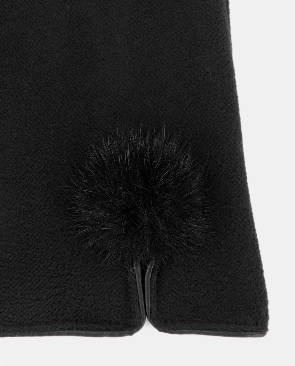 Luvas com Detalhe de Pompom e em Tecido - Preto Preto-2