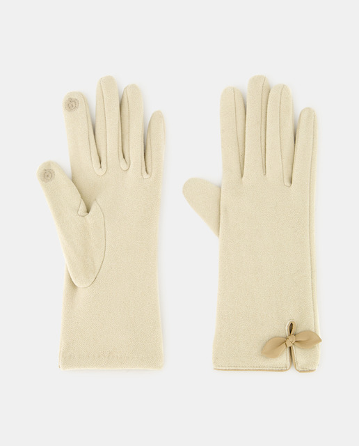 Imagem 0 de Luvas com Detalhe de Laço e em Tecido - Bege