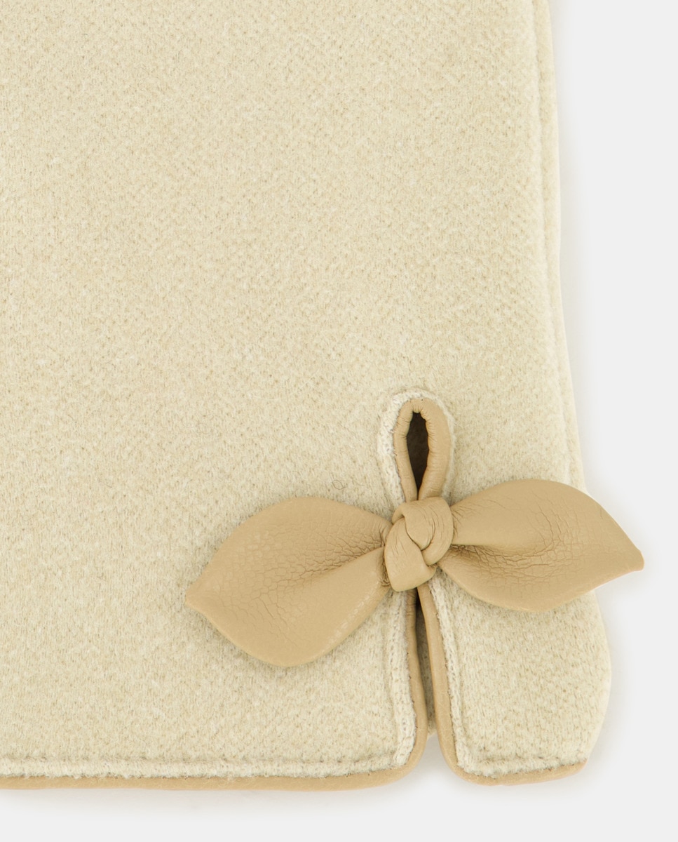 Luvas com Detalhe de Laço e em Tecido - Bege Bege-2