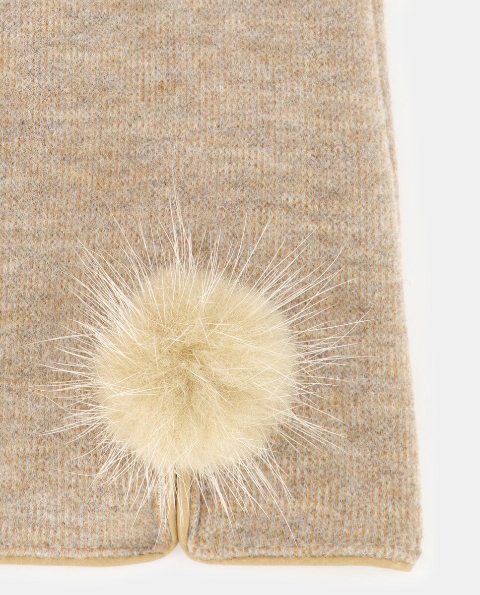 Luvas com Detalhe de Pompom e em Tecido - Bege Bege-2