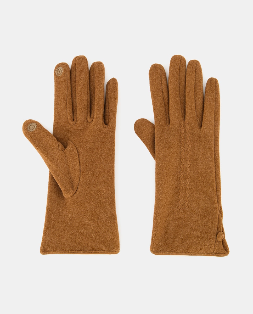 Luvas com Tira Decorativa e em Tecido - Camel Camel-1