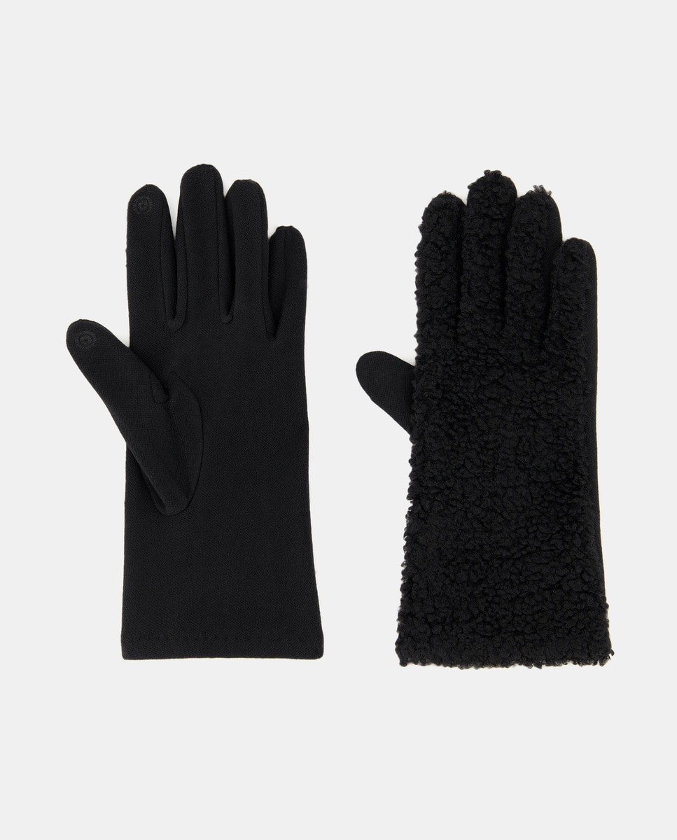 Luvas com Tira no Punho e em Tecido - Preto Preto-1