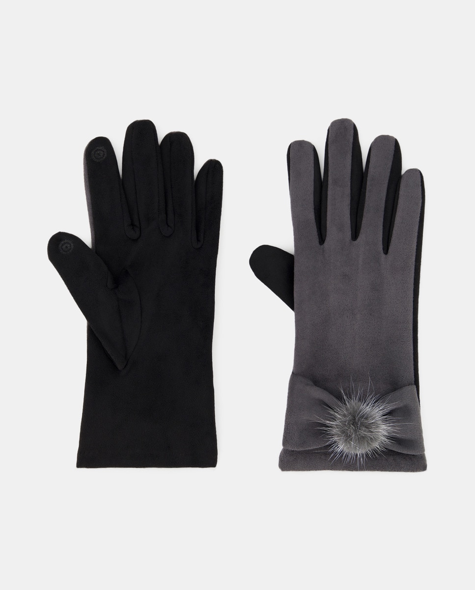 Luvas com Fita, Pompom e em Tecido - Preto Preto-1