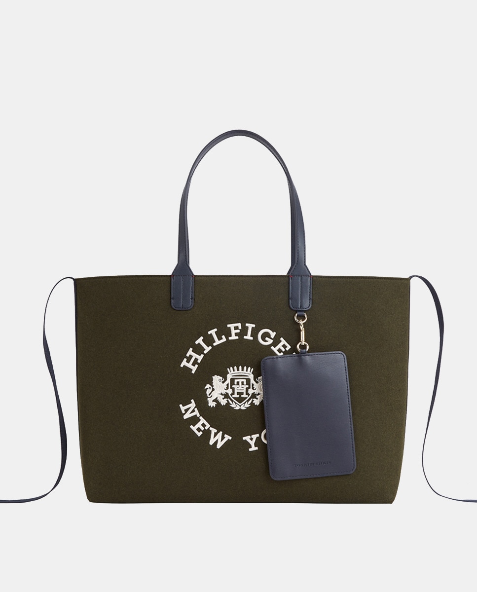 Sac porté épaule style tote olive avec logo TH