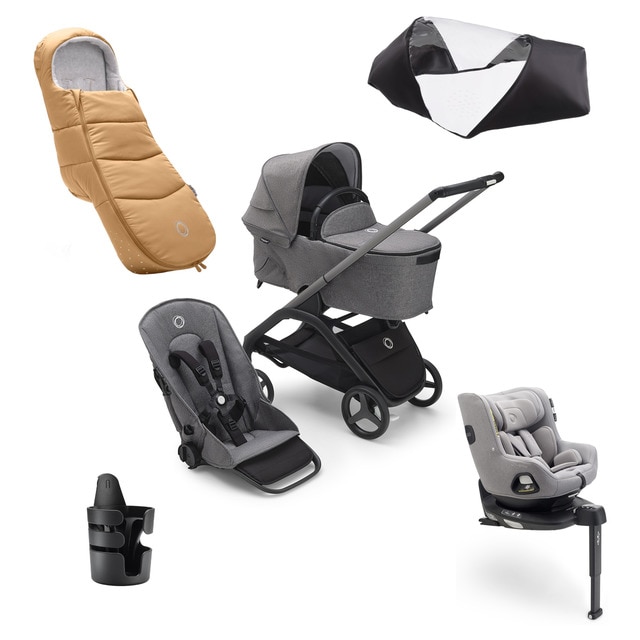 Imagem 0 de Pack completo para recém-nascido - inverno grafite/melange cinzento com saco castanho caramelo Bugaboo Dragonfly