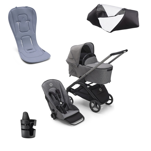Imagen 0 de Pack imprescindibles - verano grafito/gris melange con Colchoneta azul costero Bugaboo Dragonfly