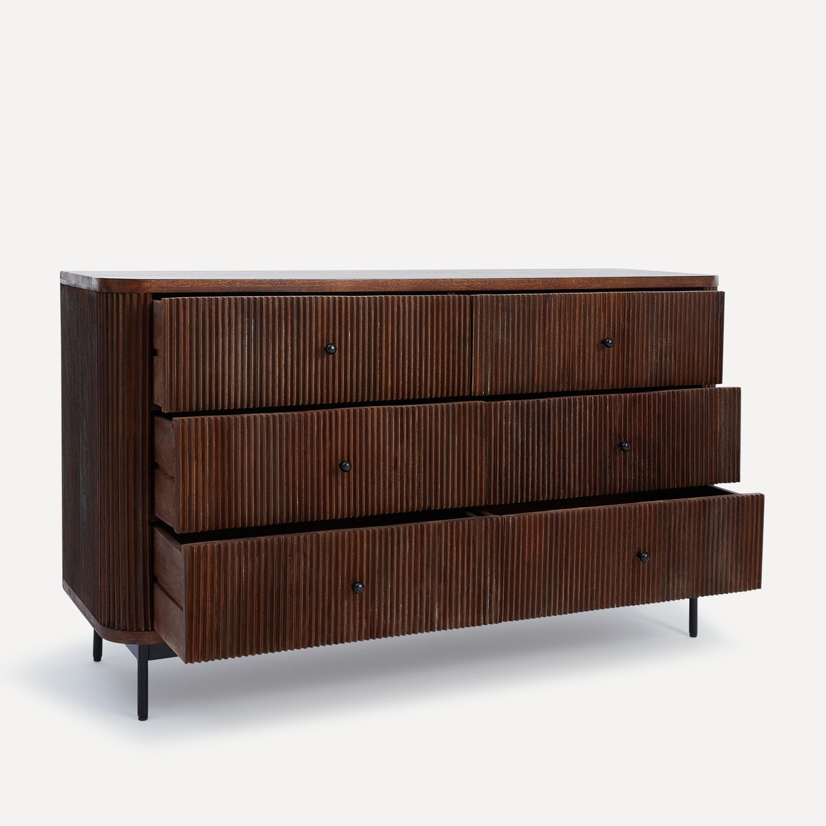 Cómoda de madera de mango de 6 cajones Curve Room - El Corte Inglés Nogal-4